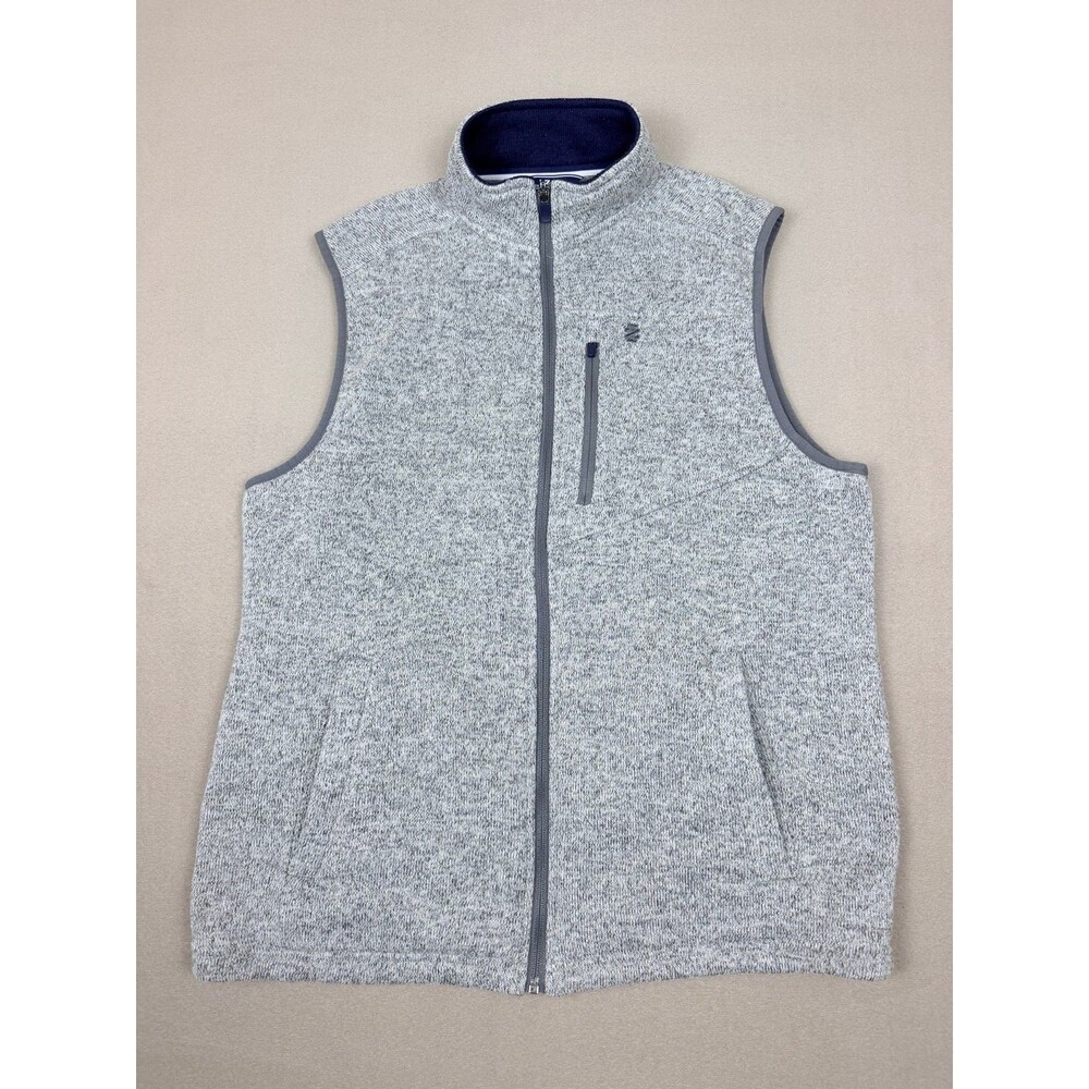 IZOD Premium Essentials Men's Sweater Fleece Vest Light Grey  Full Zip Outdoor